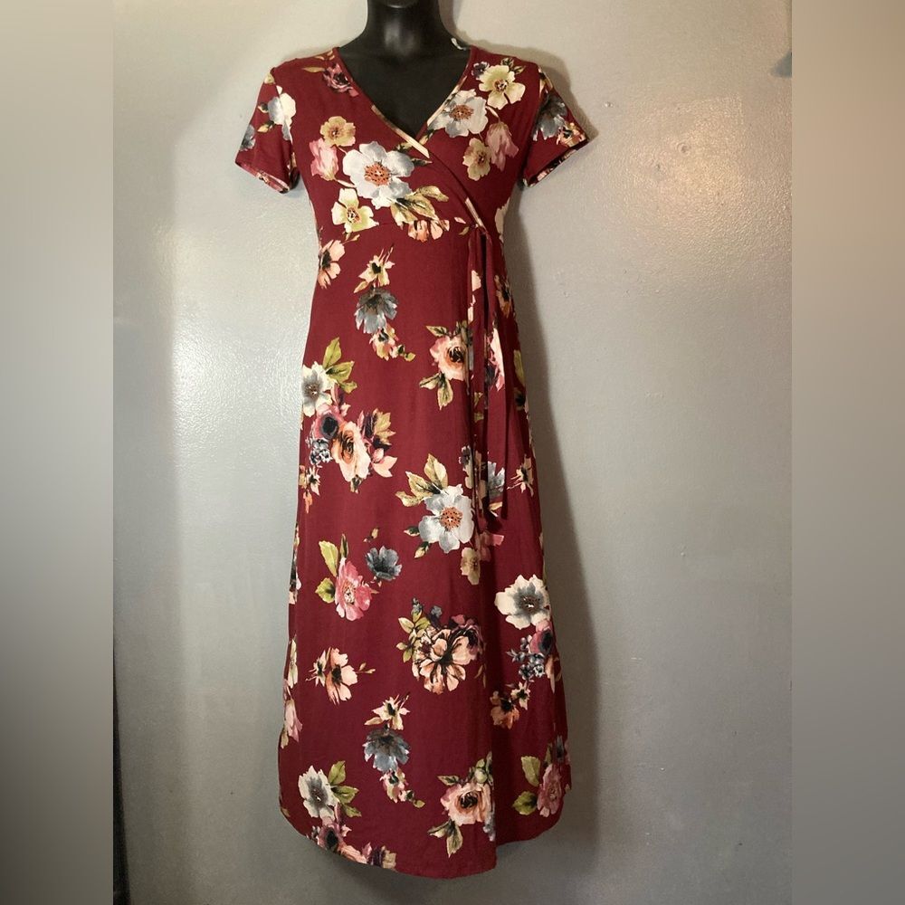 LA Gypsy Floral Maxi Dress in Burgundy